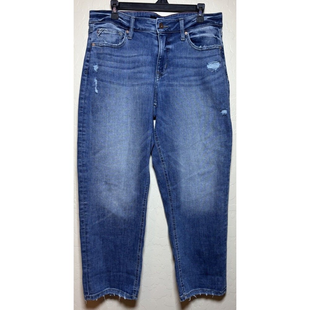 Edgely Womens 14 Original Fit Mid Rise Crop Boyfriend Jeans Blue Distressed
